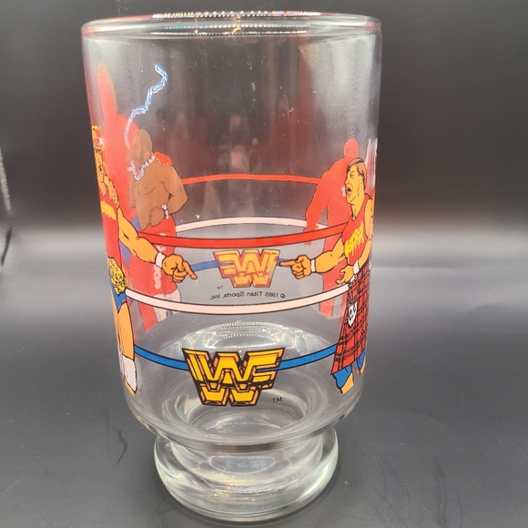 Vintage WWF Glass 1985 Hulk Hogan Andre the Giant Rowdy Roddy Piper Beer Mug - Picture 2 of 6